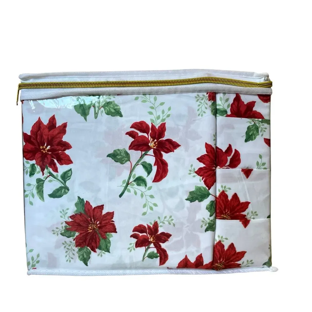 LENOX Poinsettia Christmas 6-Piece QUEEN Sheet Set Holiday Bedding  New